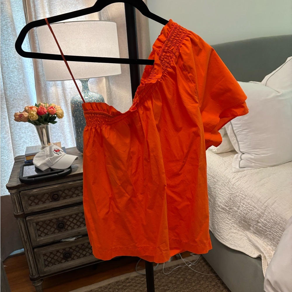 J. Crew Orange One Shoulder Smocked Blouse